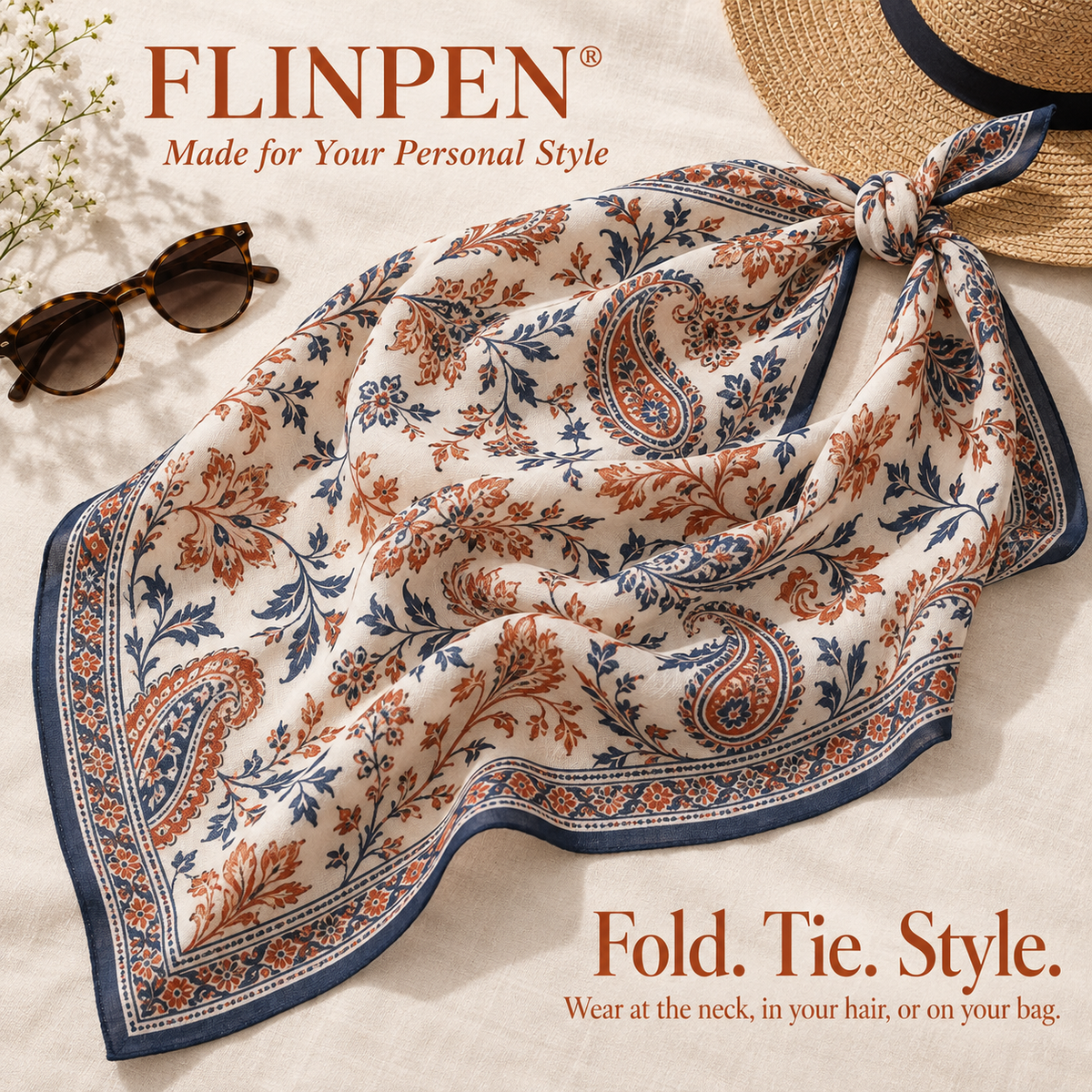FLINPEN® Lightweight Printed Scarf for Neck, Hair & Bag Styling