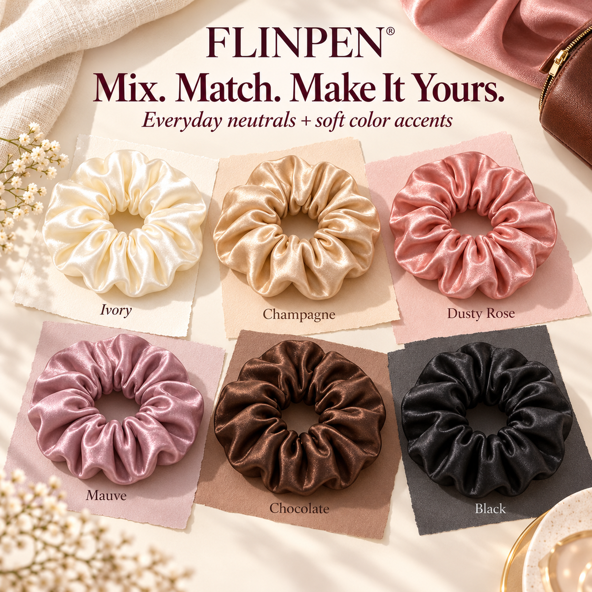 FLINPEN® Satin Scrunchie Set – Multicolor Hair & Wrist Styling