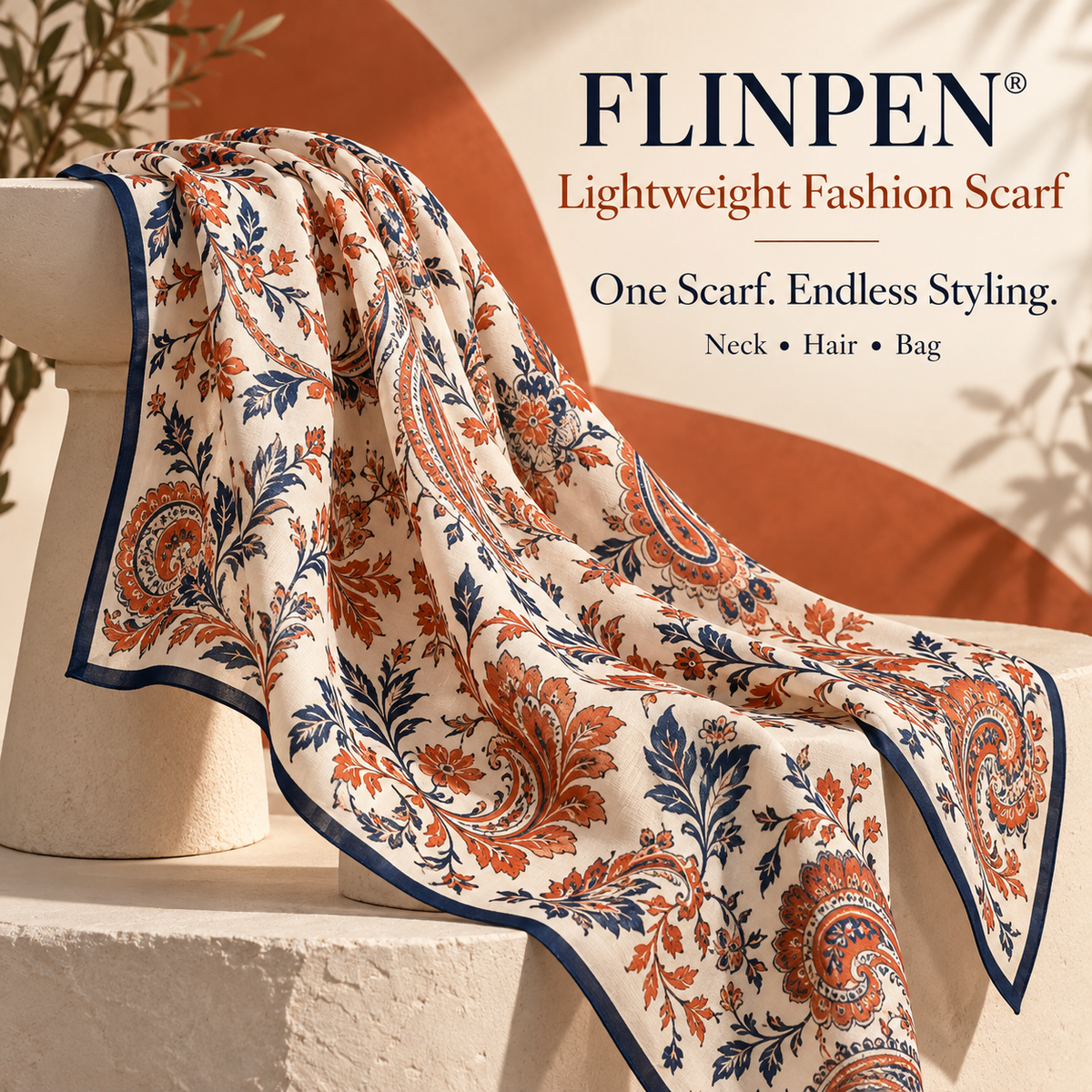 FLINPEN® Lightweight Printed Scarf for Neck, Hair & Bag Styling