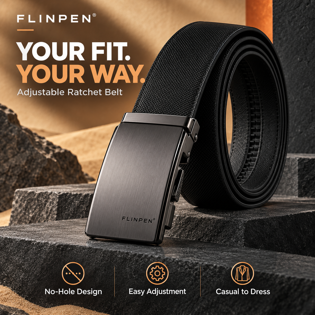 FLINPEN® Adjustable Ratchet Belt – Easy Fit, No-Hole Design
